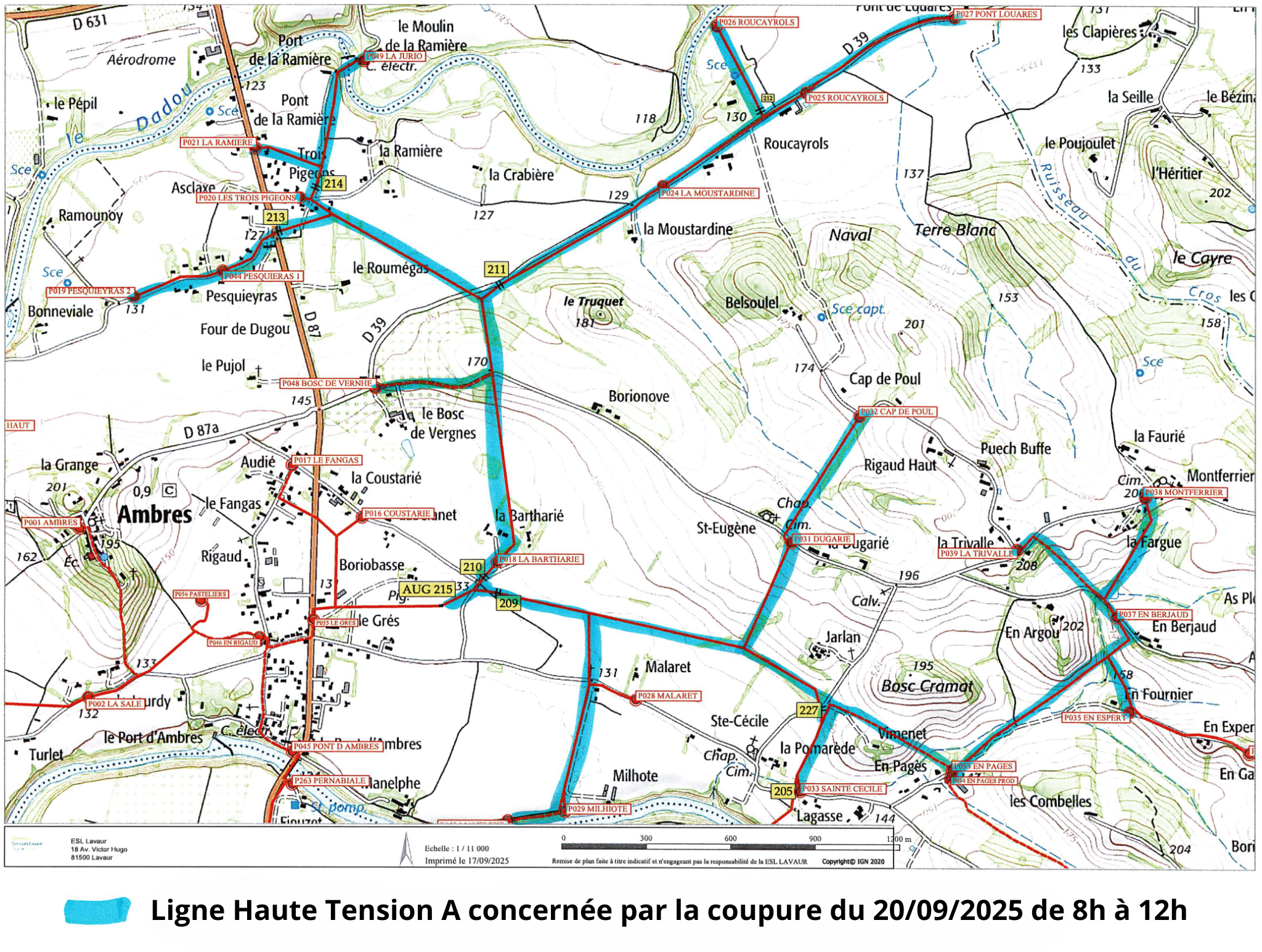 Ligne Haute Tension A concernée par la coupure du 20092025 de 8h à 12h