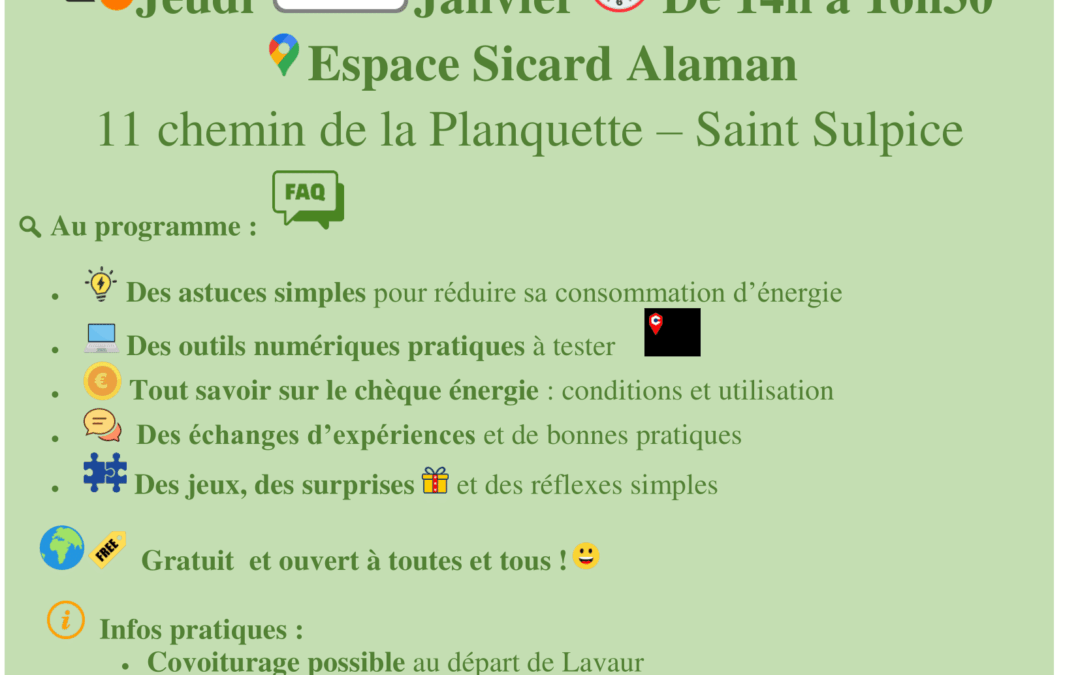 ÉCONOMIES D&rsquo;ÉNERGIE : participez à l&rsquo;après-midi « Infos & Jeux » le 29 janvier à Saint-Sulpice.